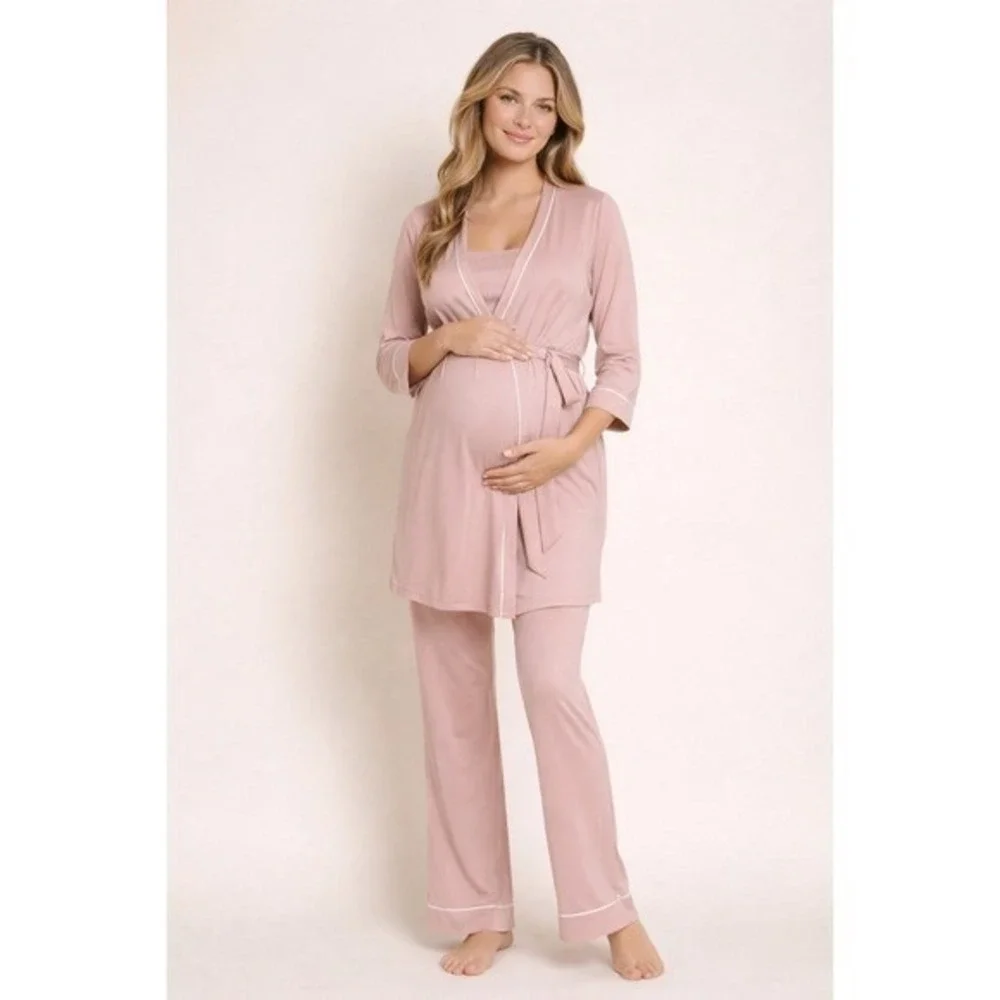 Bella Maternity 3-Piece Pajama SetCotton/modal Mandorla/Moon Ivory size S‎